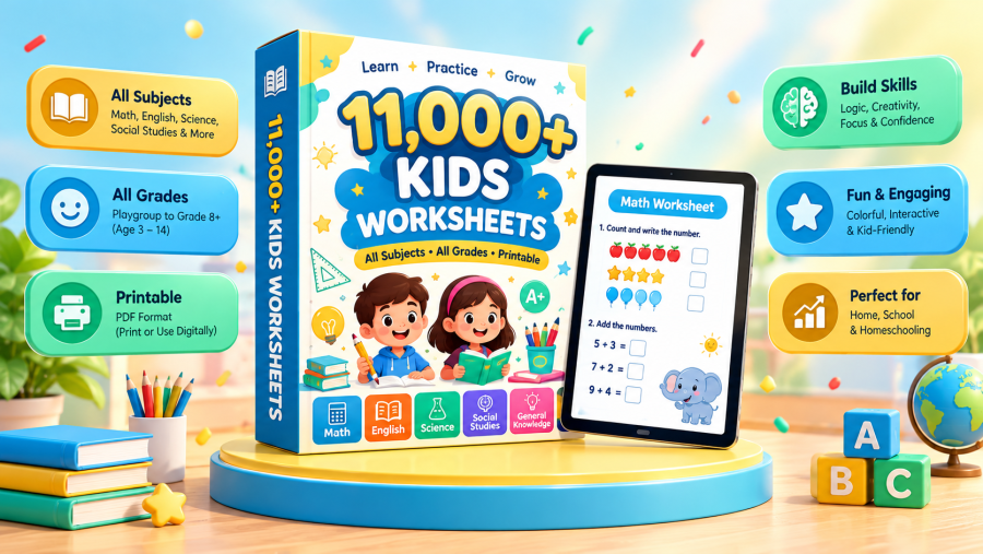 11,000+ Printable Kids Worksheets & Activity eBooks Bundle